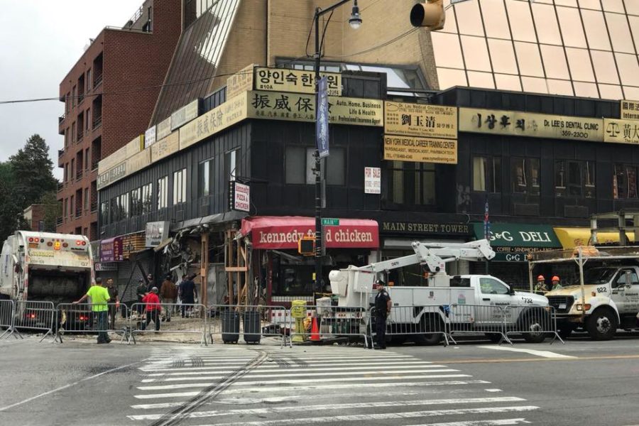 corner of flushing main st and northern blvd burn down